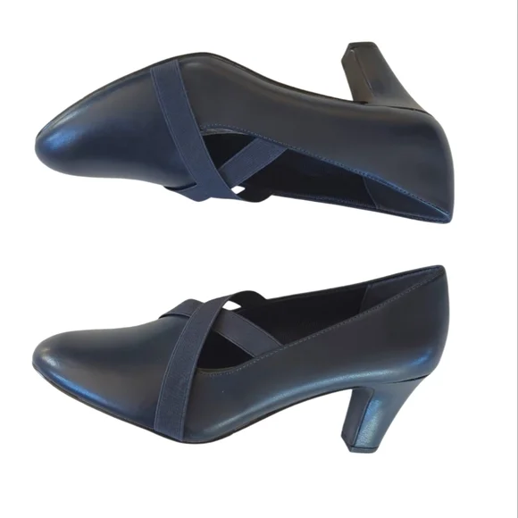 Easy Street Zaylee Faux Leather Criss Cross Strappy Slip On Heels 10M Blue - Picture 4 of 16